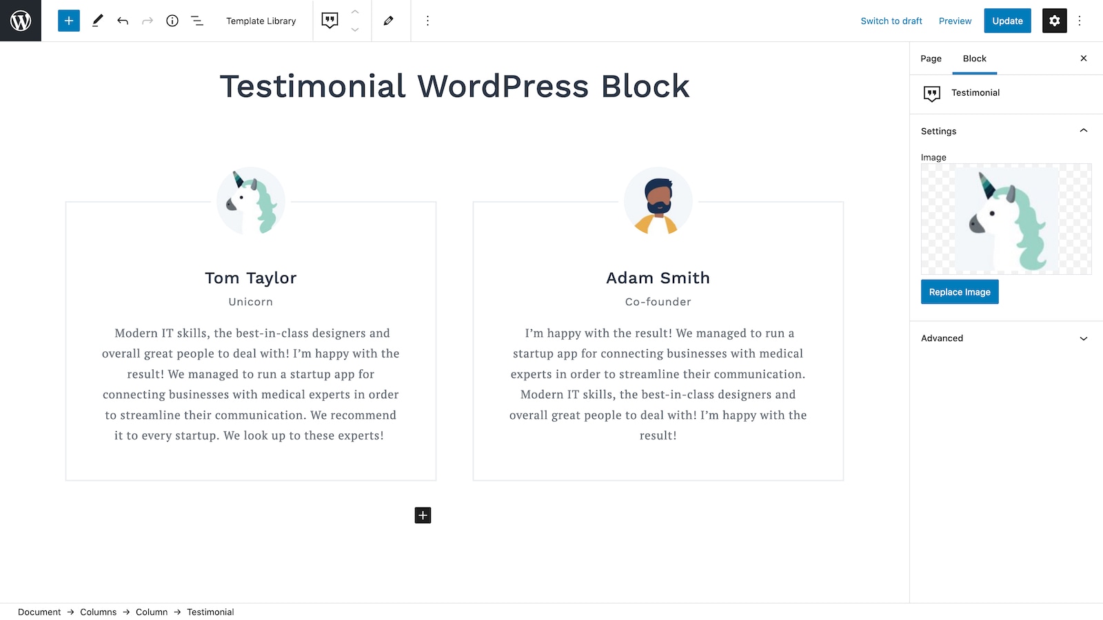 Testimonial WordPress Block.