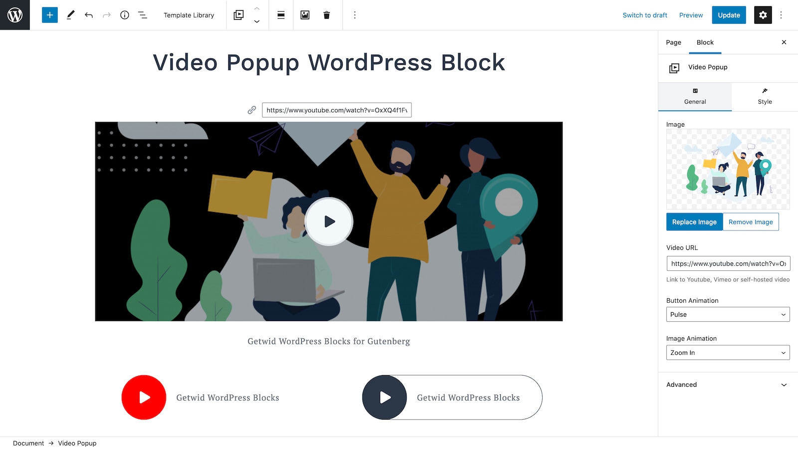 Video Popup WordPress Block.