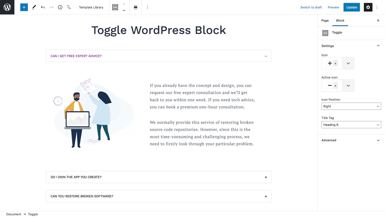 Toggle WordPress Block.