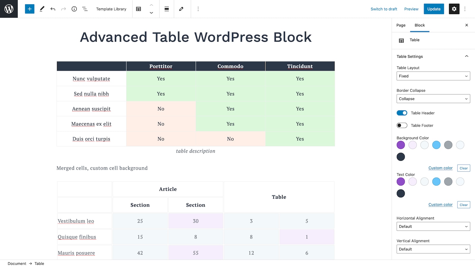 Advanced Table WordPress Block.