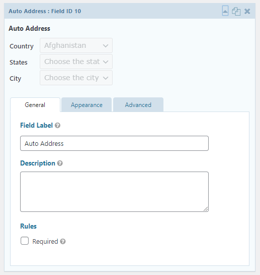 Easily choose cascading Country, State, City, and Ward information.