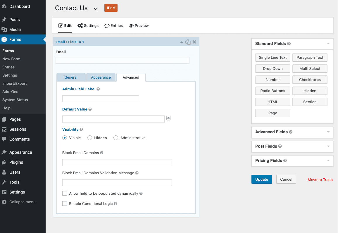 Gravity Forms Block Email Domains