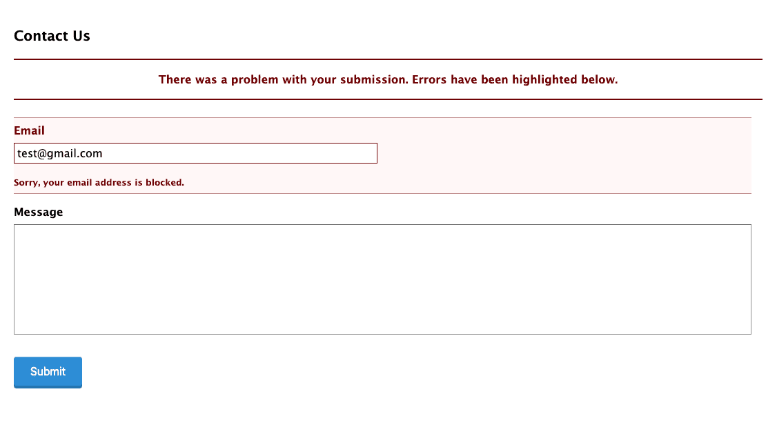 screenshot-3.png shows the form with a custom validation message.