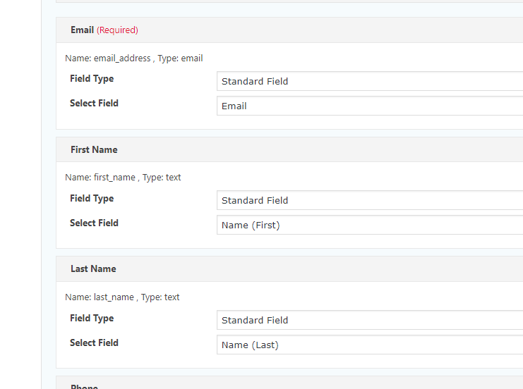 Map Constant Contact fields.