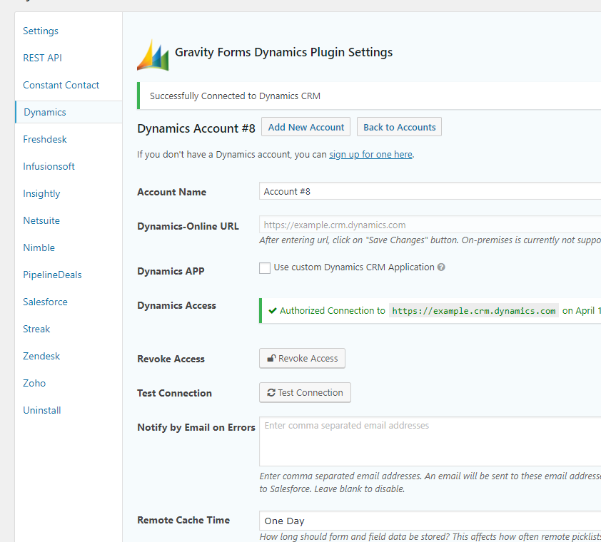 Connect your Dynamics CRM Account to Gravity Forms.