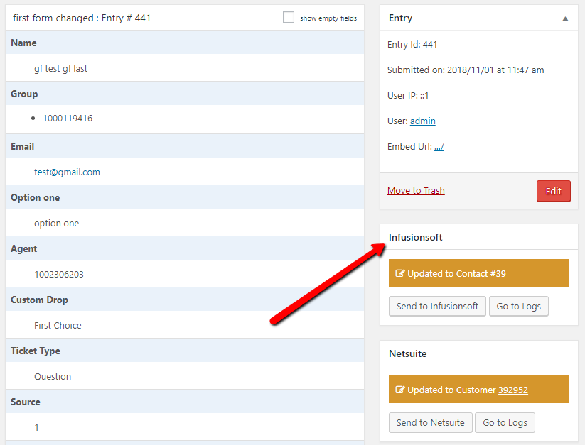 Manually Send Gravity Forms entry to Infusionsoft crm.