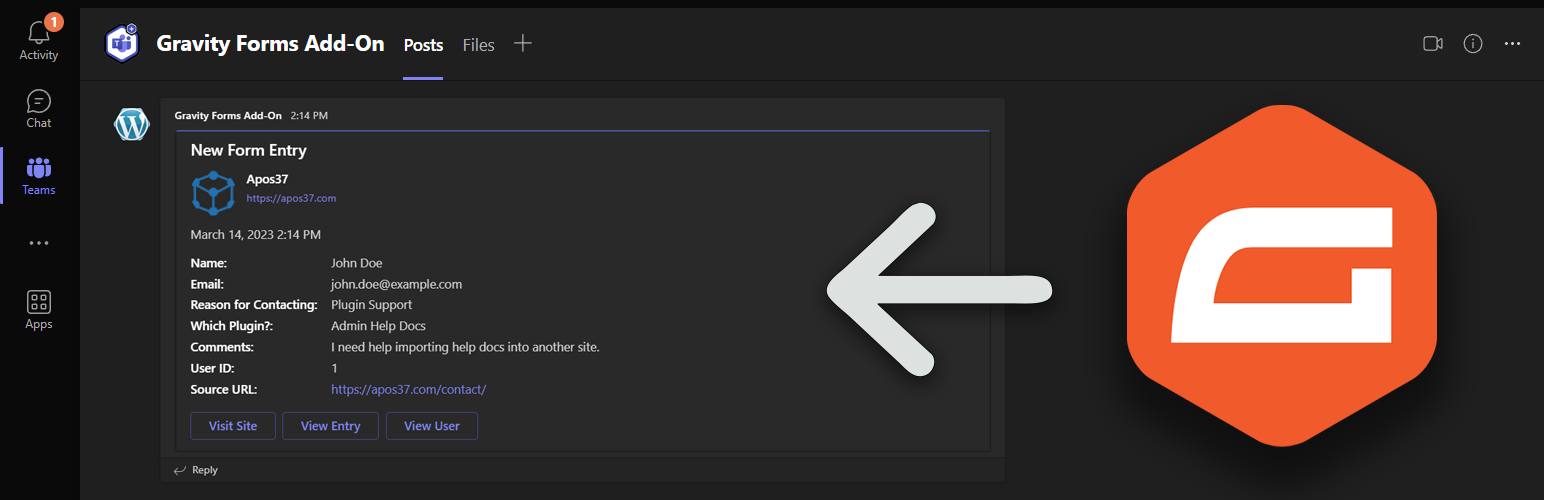 WordPress 外掛 Add-On for Microsoft Teams and Gravity Forms 的封面圖片。