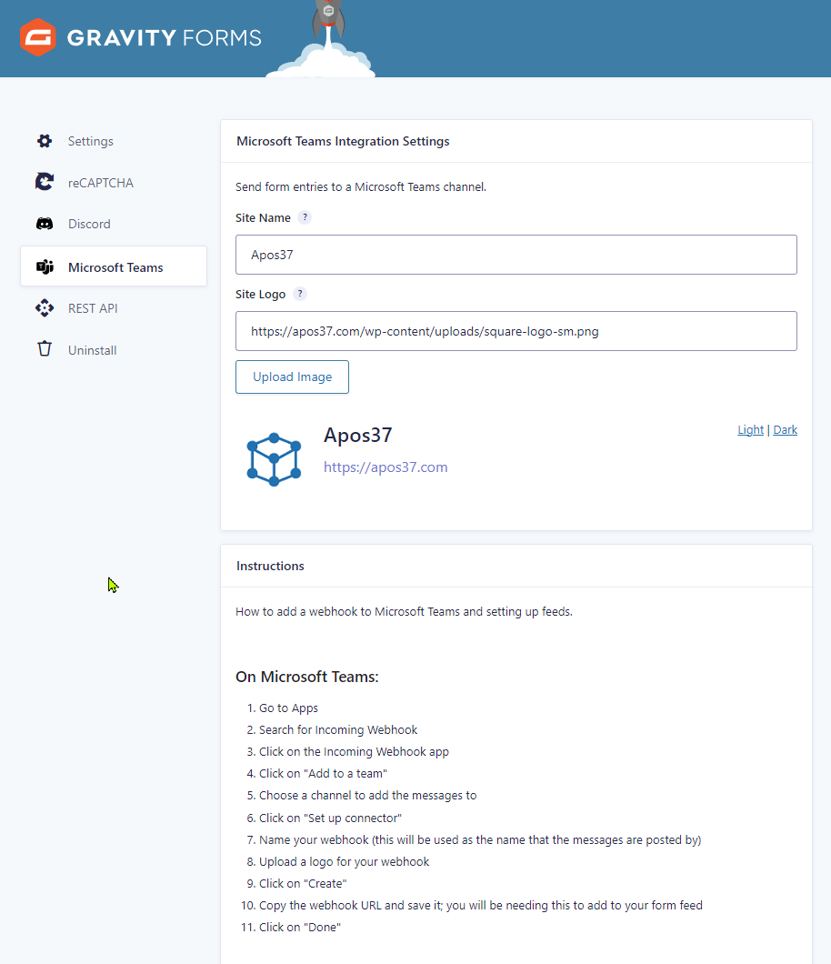 Add-On for Microsoft Teams and Gravity Forms