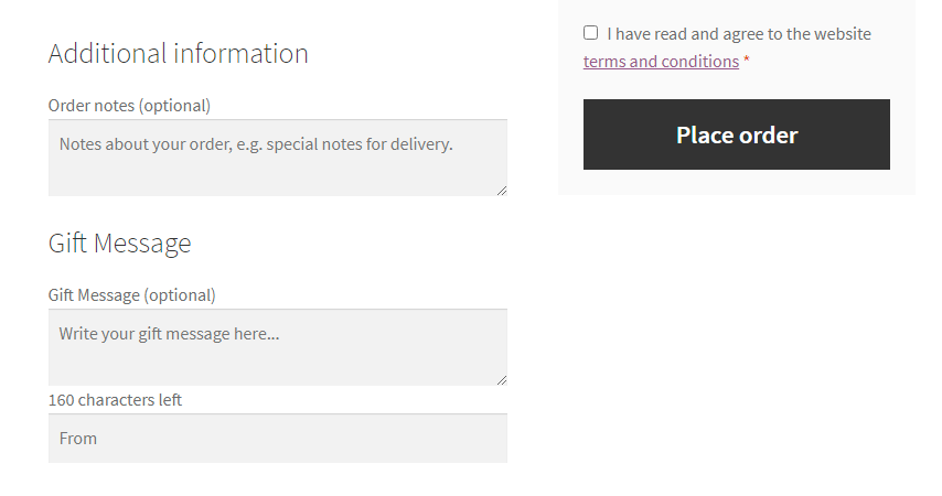 Gift message field in wooCommerce checkout page.
