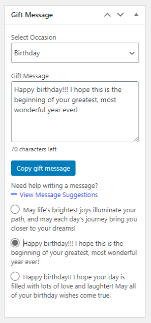 Gift Message in the admin order page.