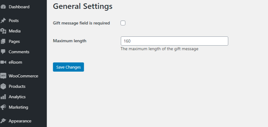 Gift Message settings.