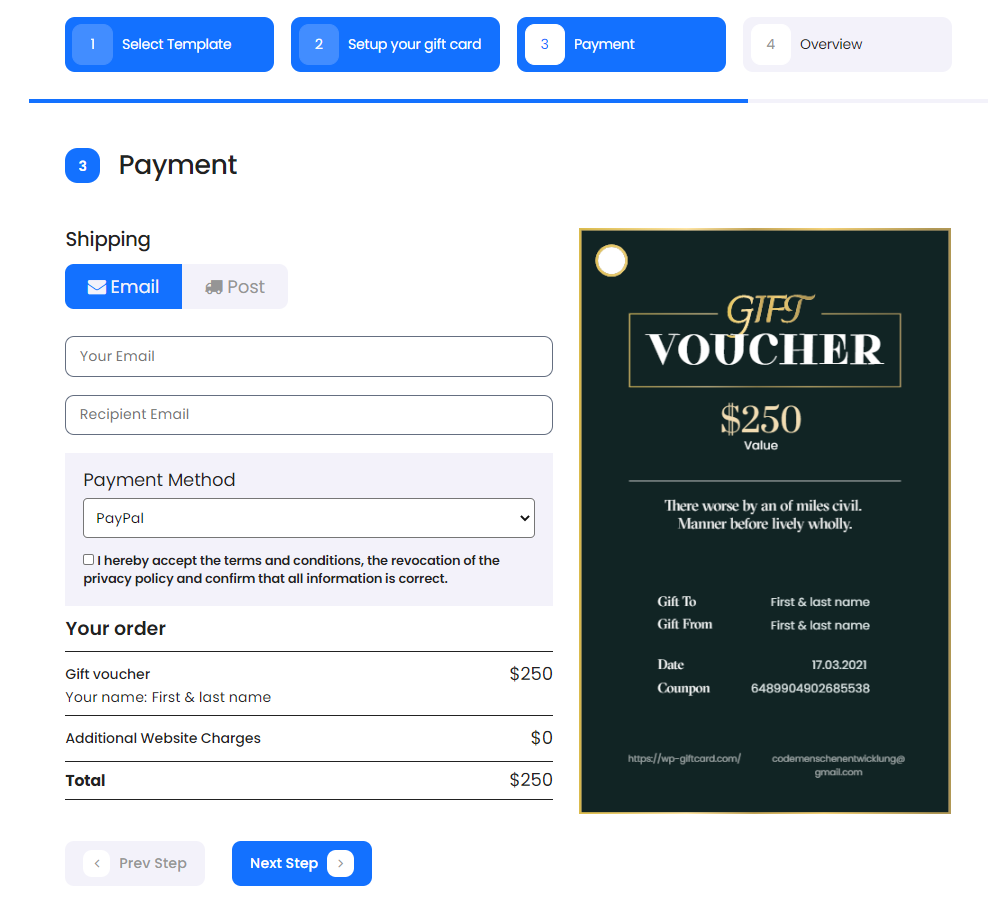 Gift Voucher Form Step 3