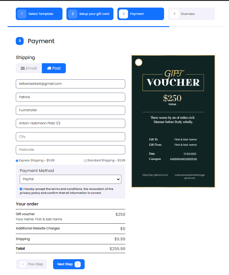 Gift Voucher Form Step 4