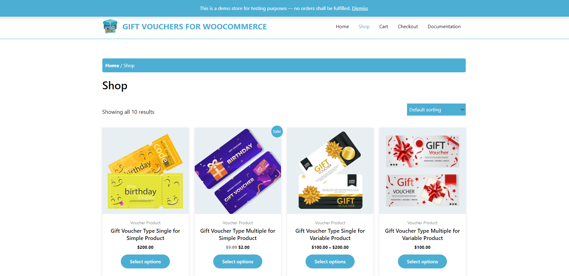 Frontend Gift Voucher Product Listing