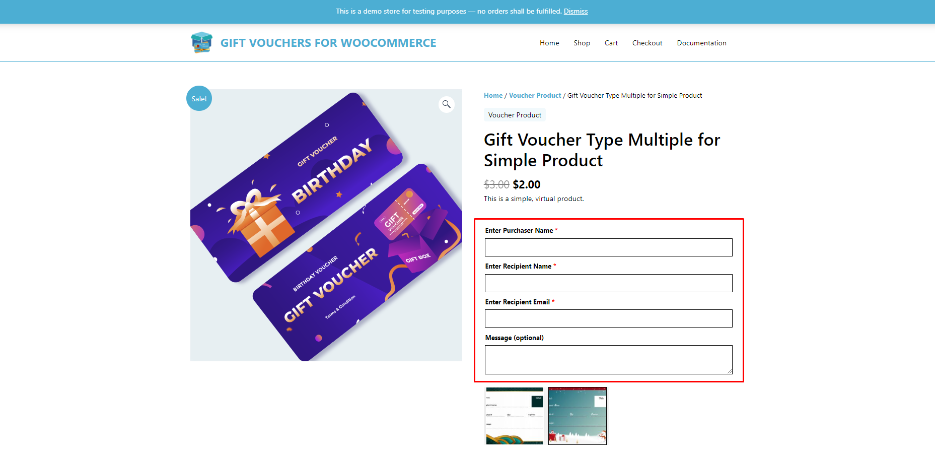 Frontend Gift Voucher Multi Purpose Type for Simple Product