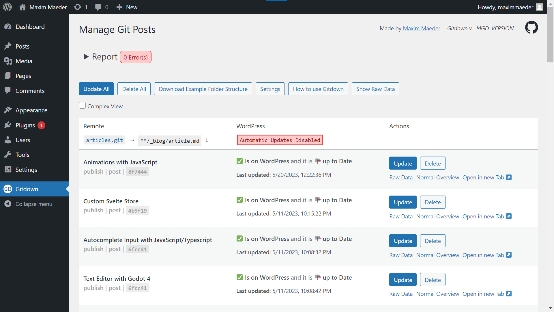 Dashboard User Interface (Normal)