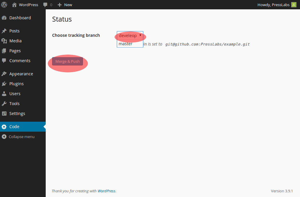 Setup step 4: Choose following branch