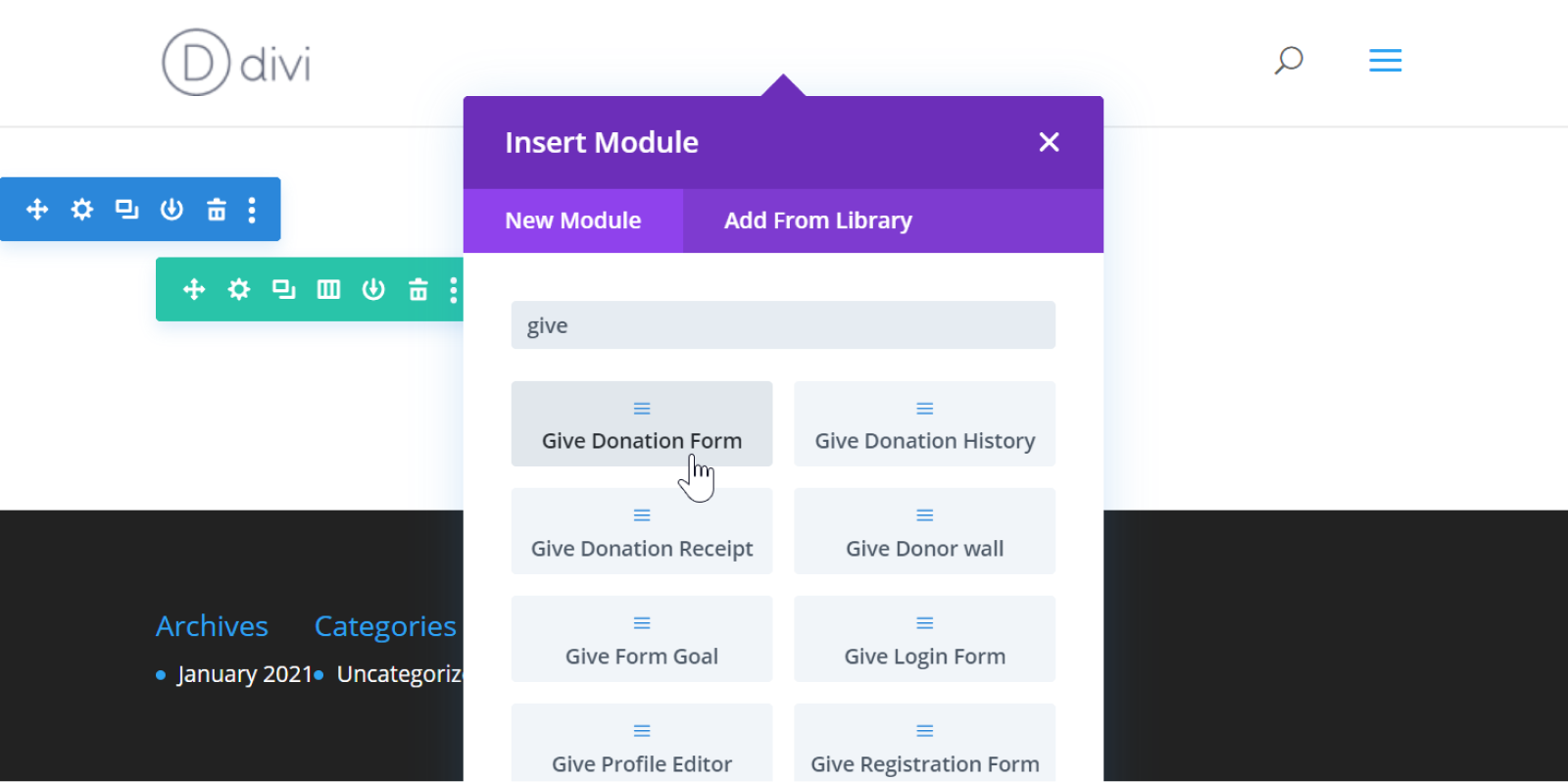 See all GiveWP modules by searching for "GiveWP"