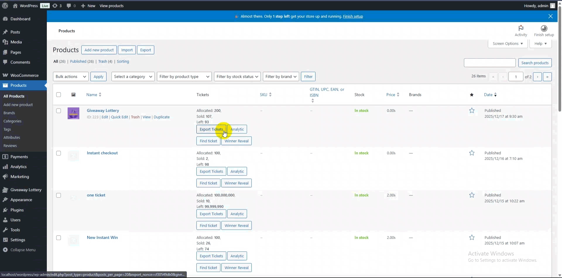 Export Tickets