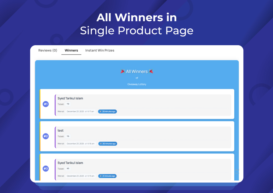 All Winners -> Single Product Page