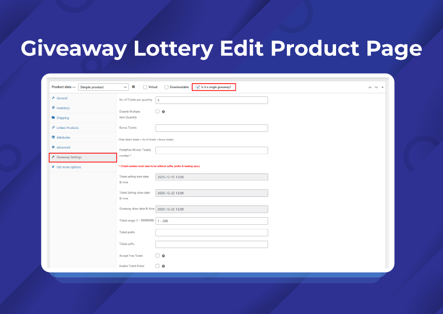 WinRocket - Giveaway Lottery Edit Product Page