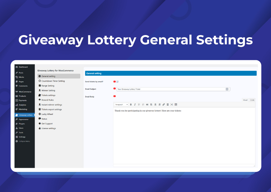 WinRocket - Giveaway Lottery General Settings Page