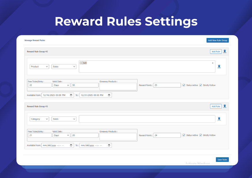 Reward Rules Settings