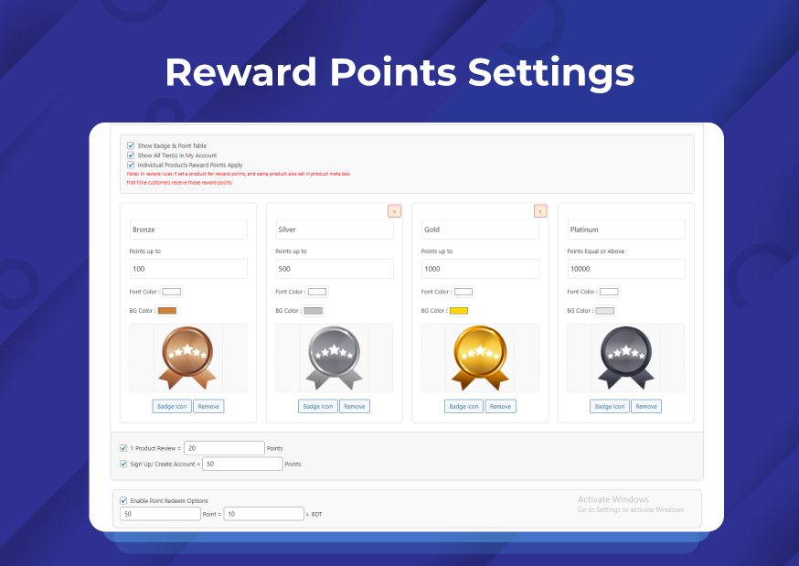 Reward Points Settings