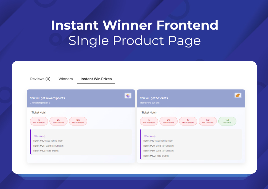 Instant Winner Frontend -> Single Product Page