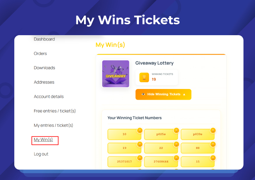 My Wins Ticket Tab