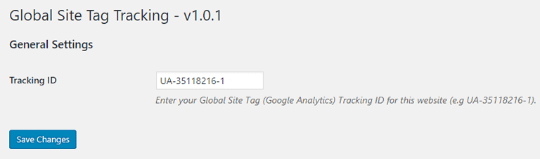 Global Site Tag Tracking Settings