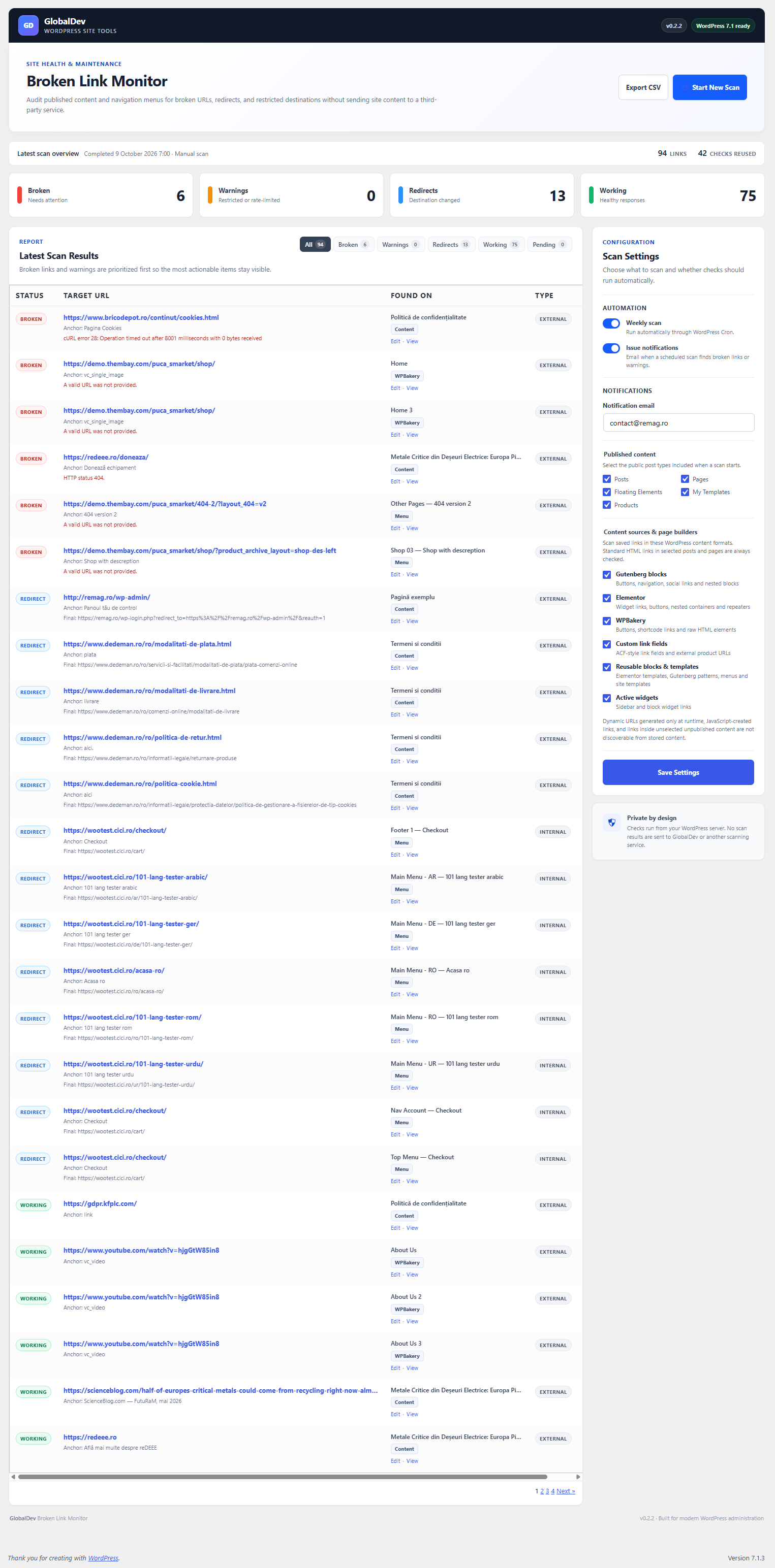 GlobalDev Broken Link Monitor