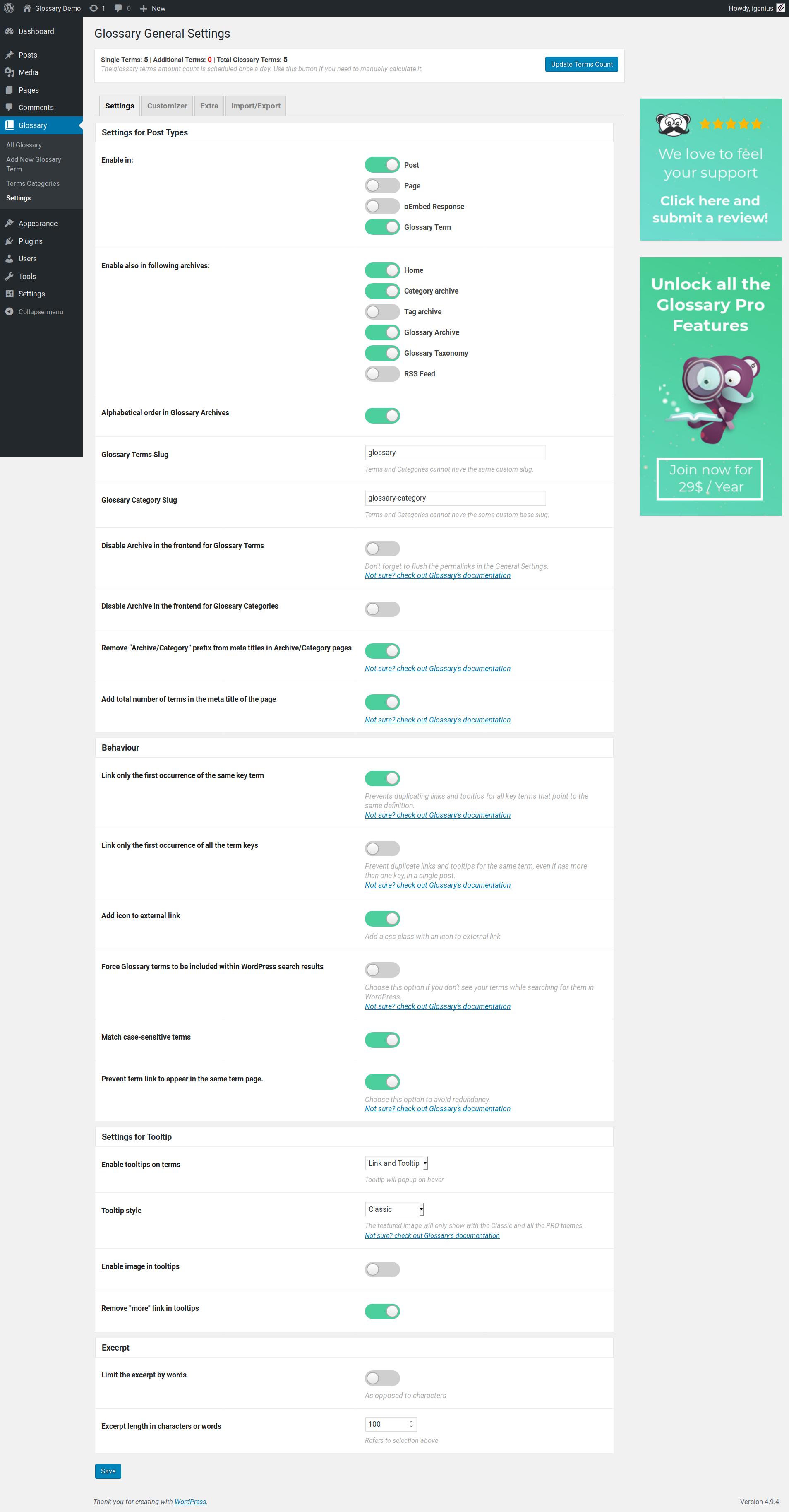 Glossary General Settings