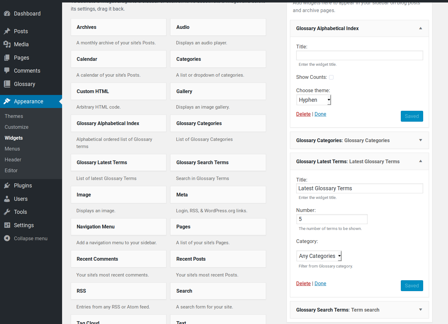 Glossary Widgets