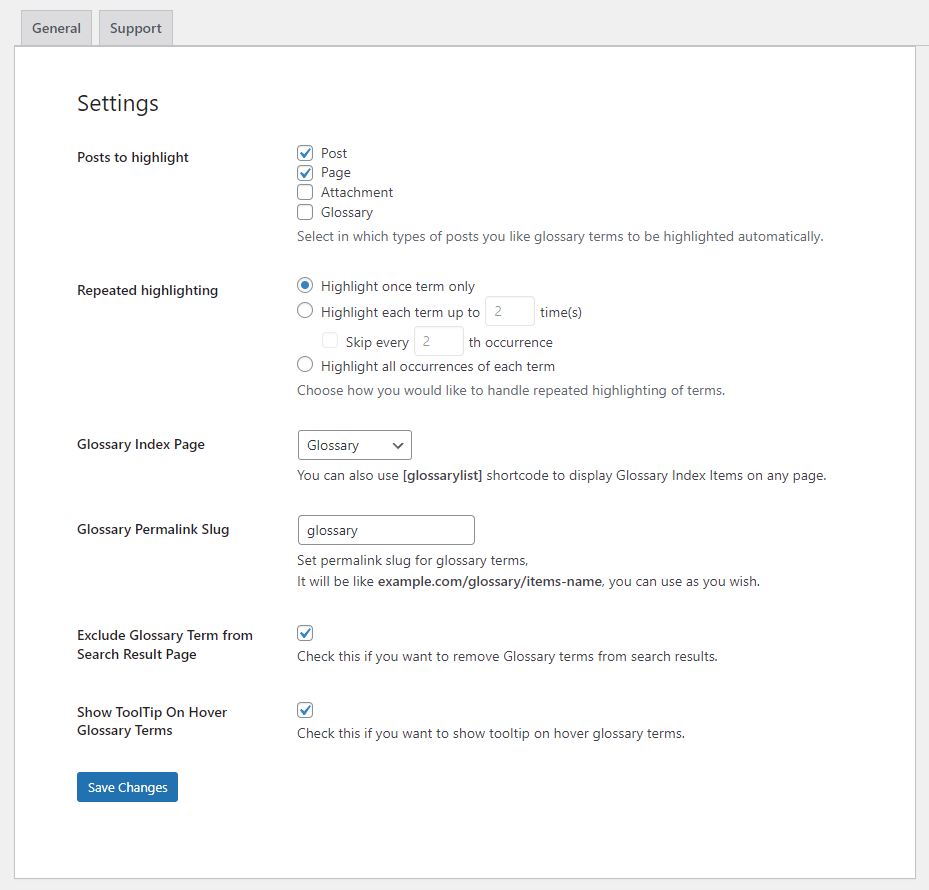 Glossary General Settings