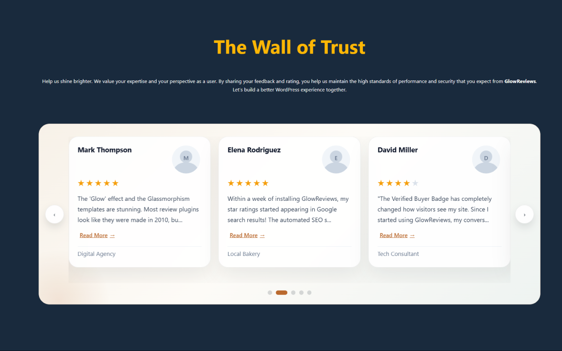 Slider layout for rotating testimonials