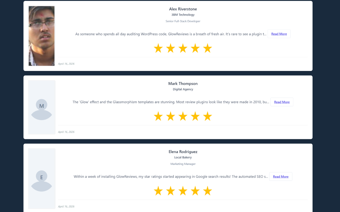 List layout for longer testimonial displays
