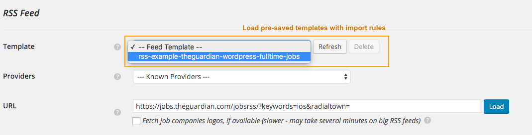 Load Saved Import Templates