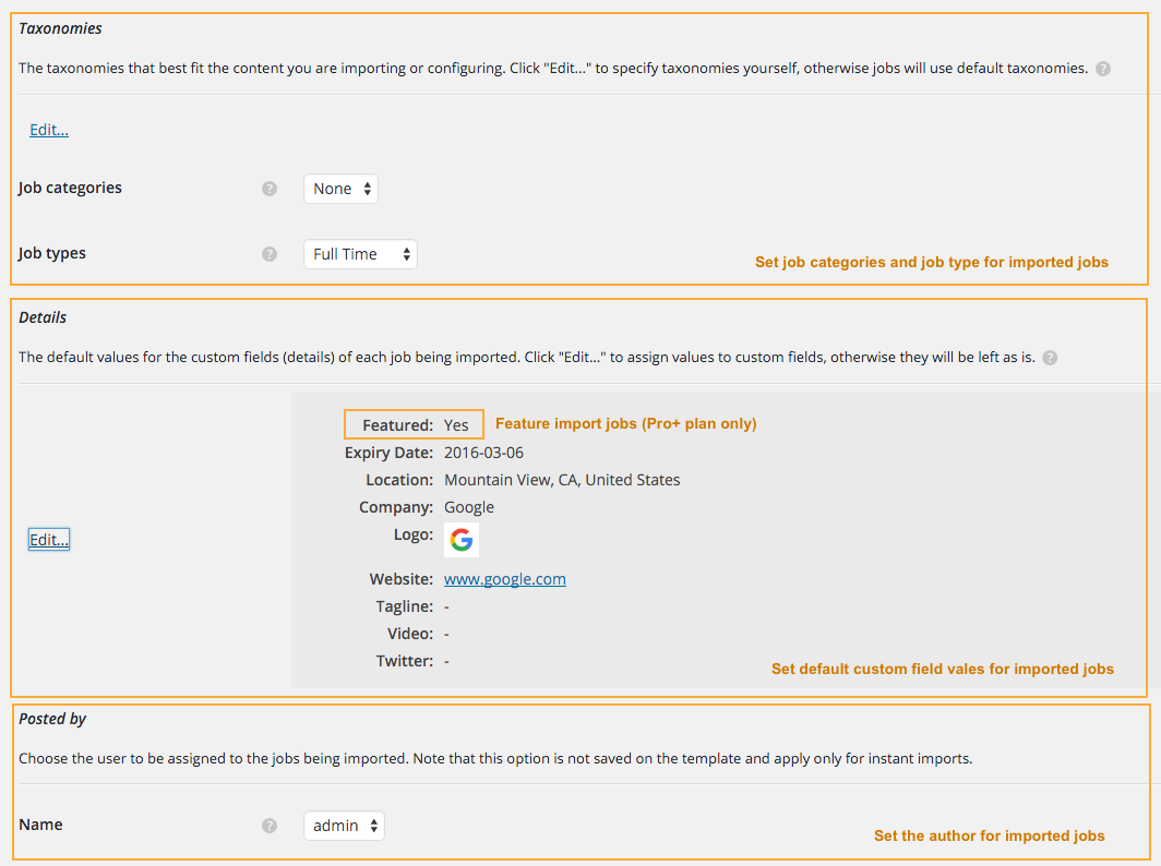 Set Job Details for Imported Jobs