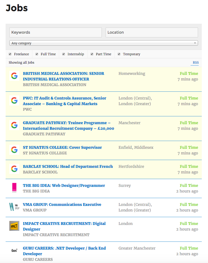 Job Listings for Imported Jobs (Frontend)