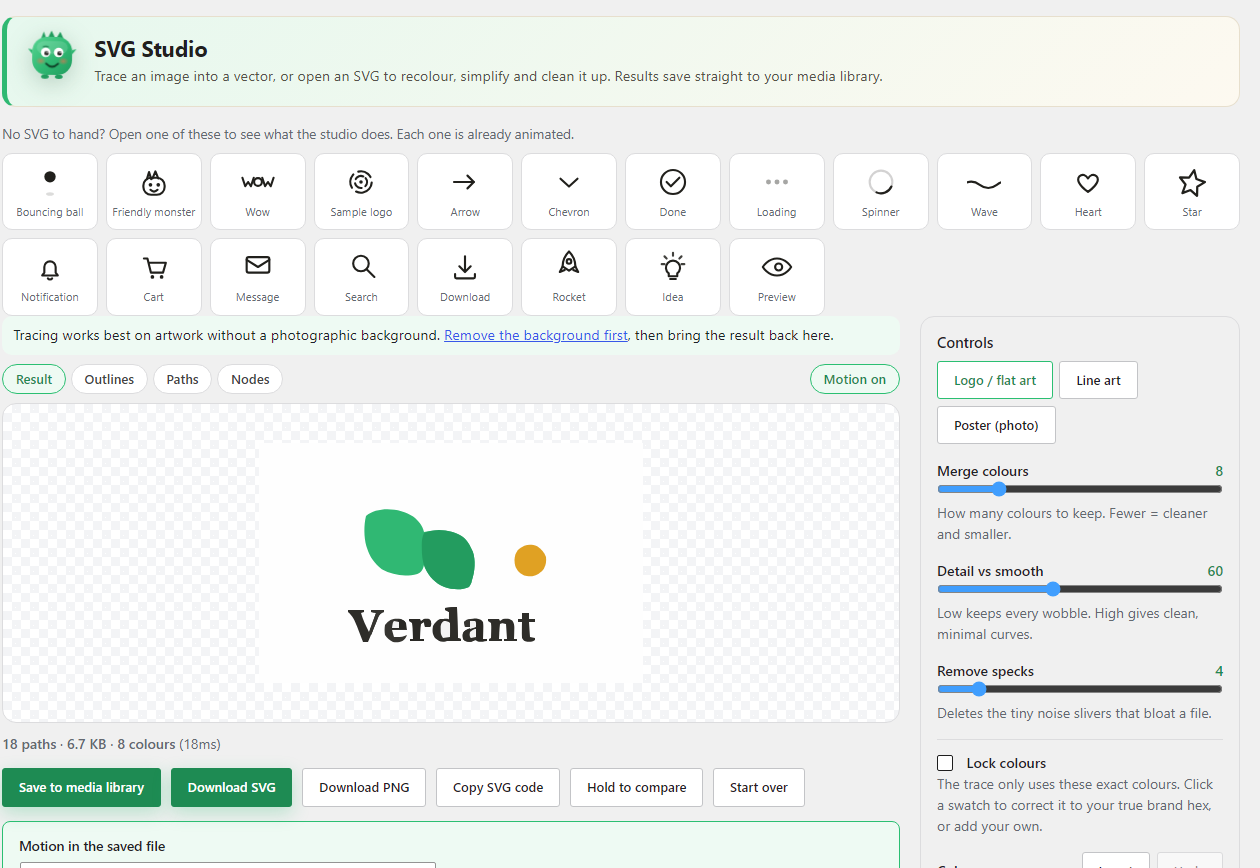 The studio with a traced logo and the live path count.