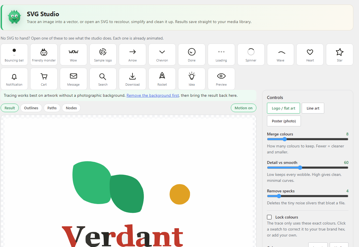 Colour editing on an existing SVG.
