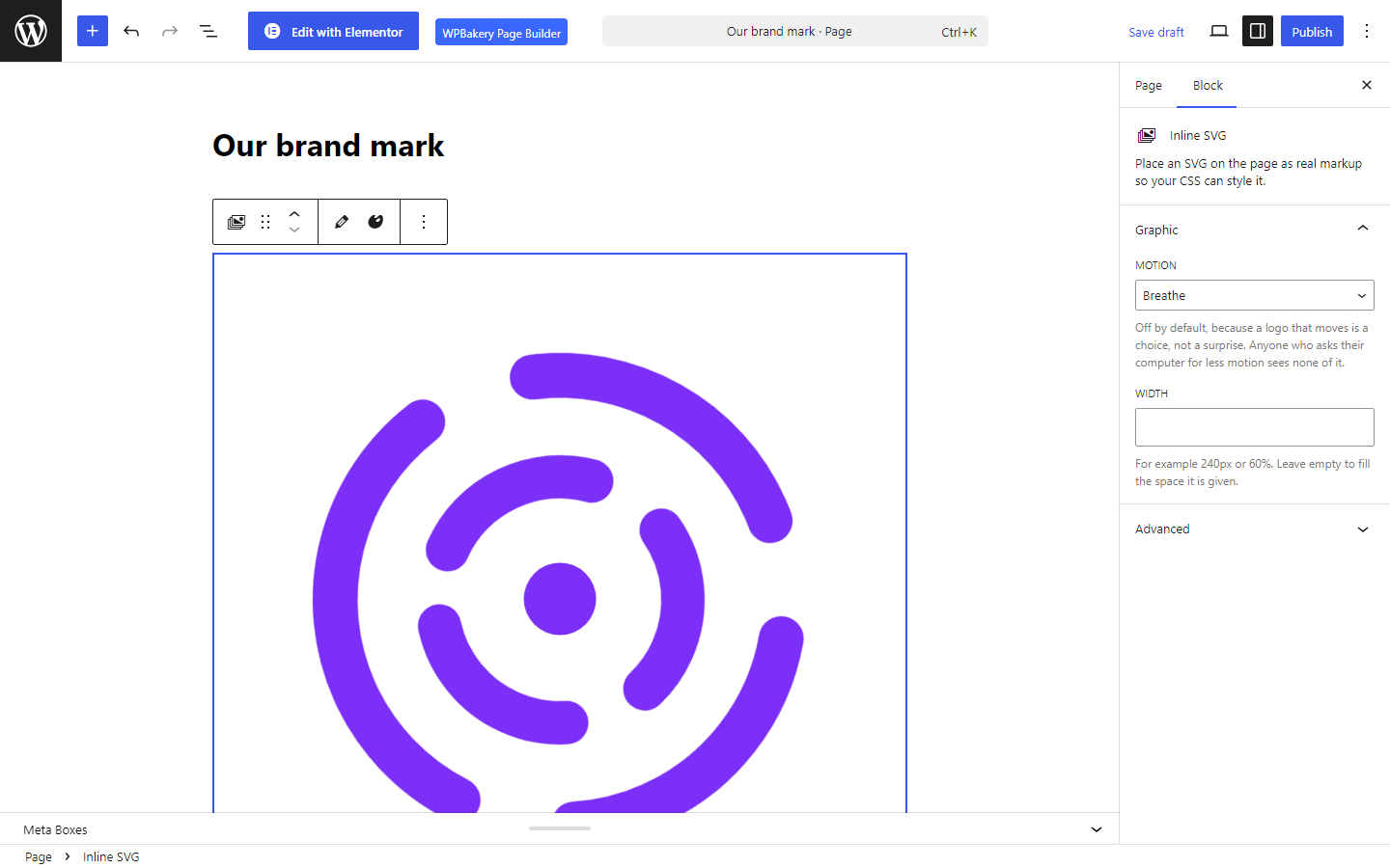 The inline SVG block in the editor.