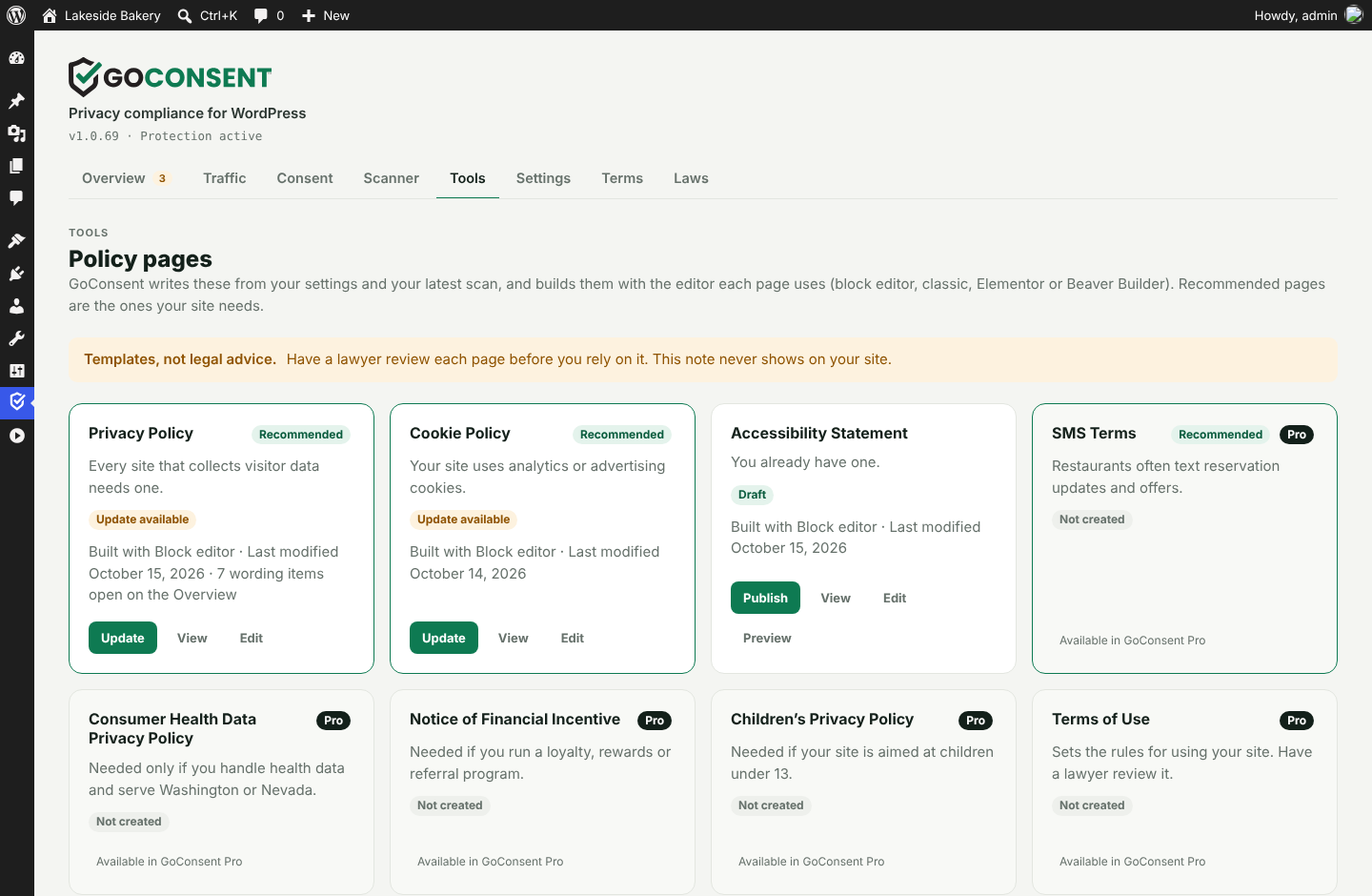 Tools: Privacy Policy, Cookie Policy and Accessibility Statement, built for your site.