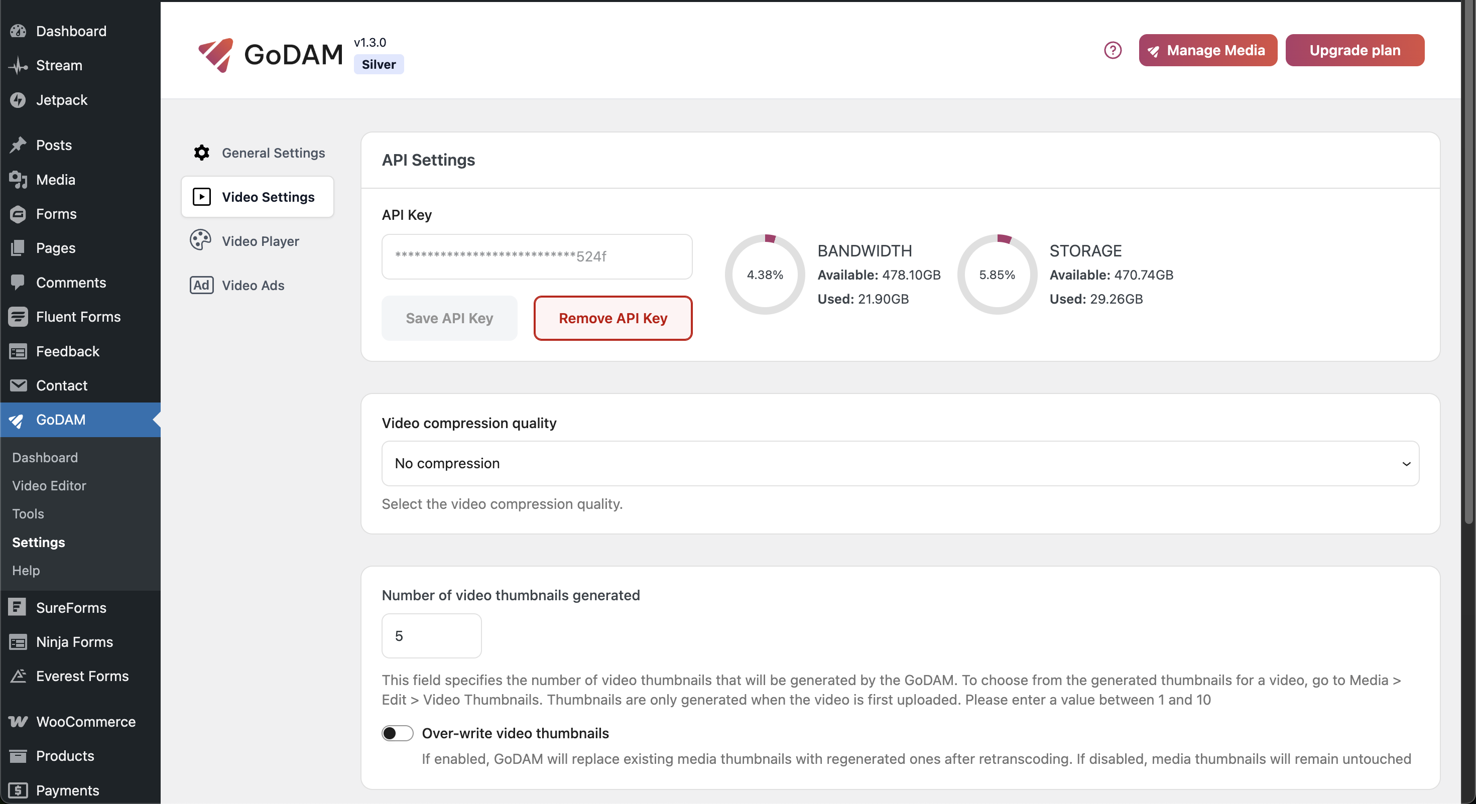 Video Settings with valid API Key