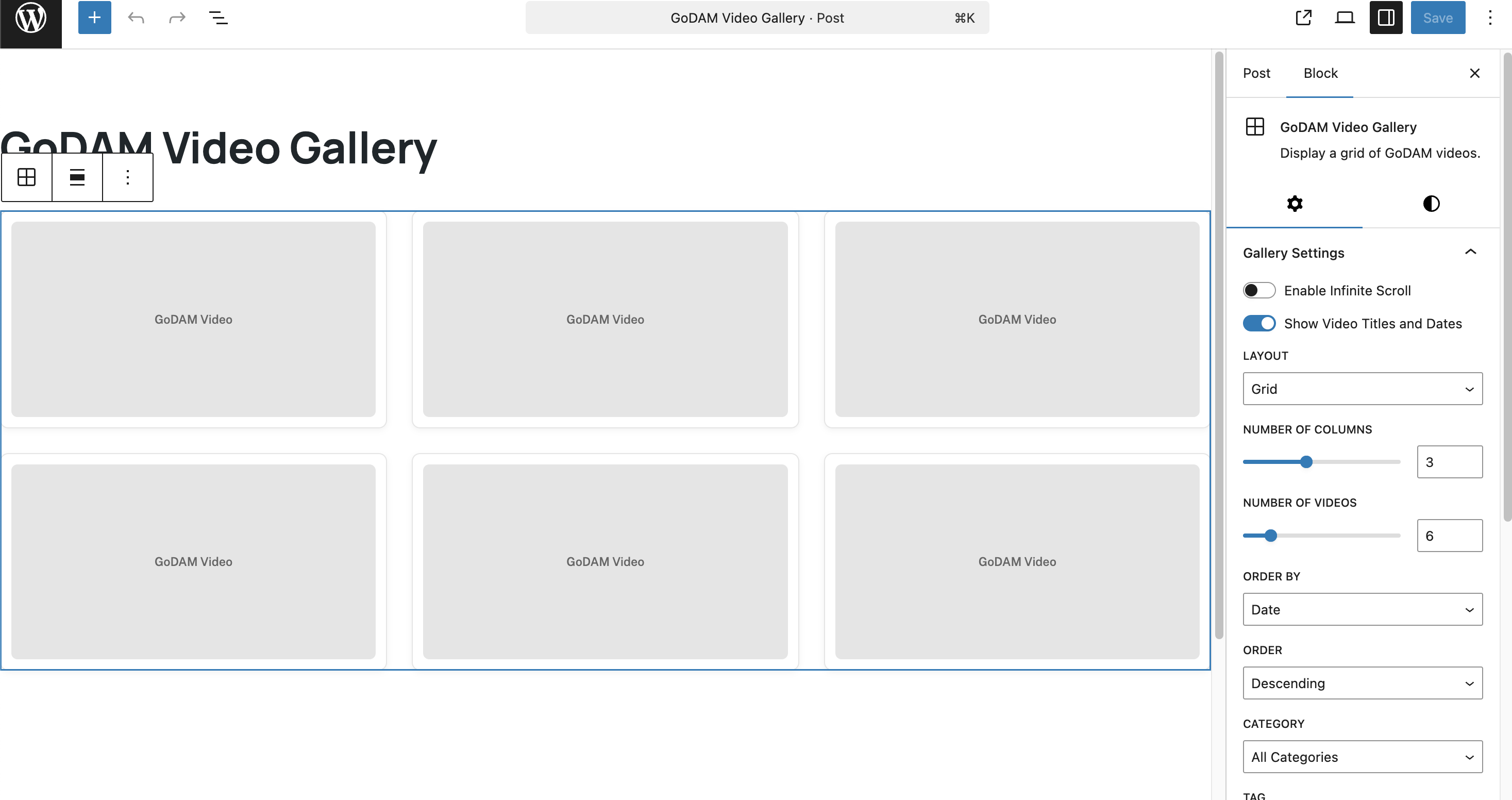 GoDAM Video Gallery Block