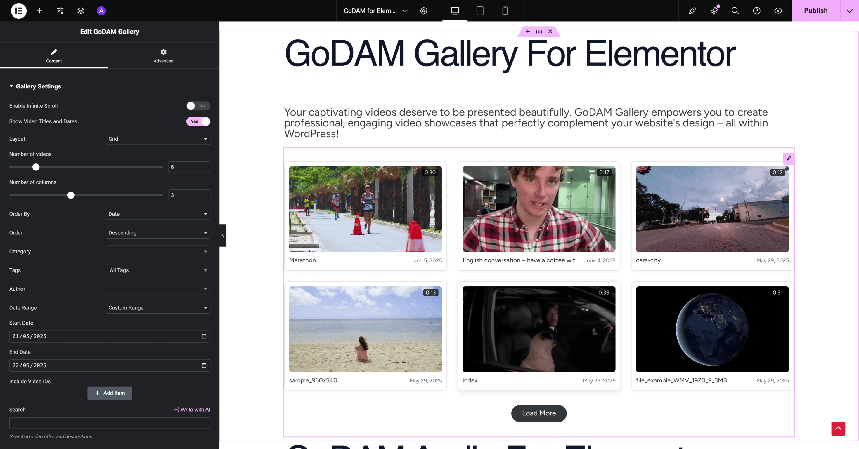 Elementor GoDAM Gallery Widget