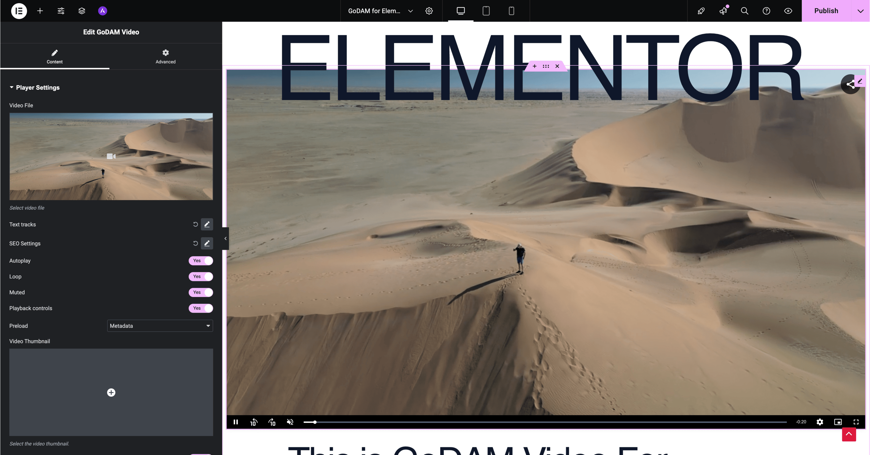 Elementor GoDAM Video Widget