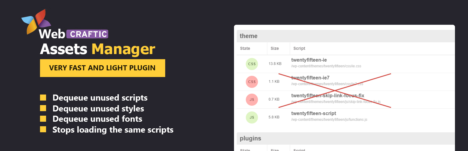 Assets manager, dequeue scripts, dequeue styles for WordPress