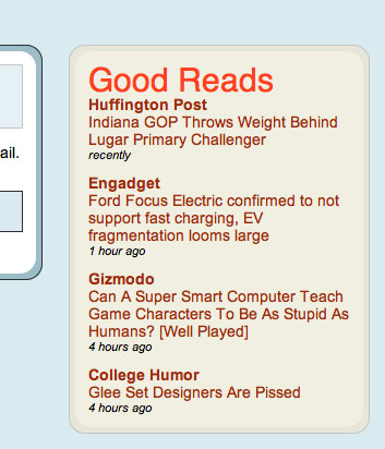 A 'Good Reads' module in my sidebar with four sites in the 'sidebar' category.